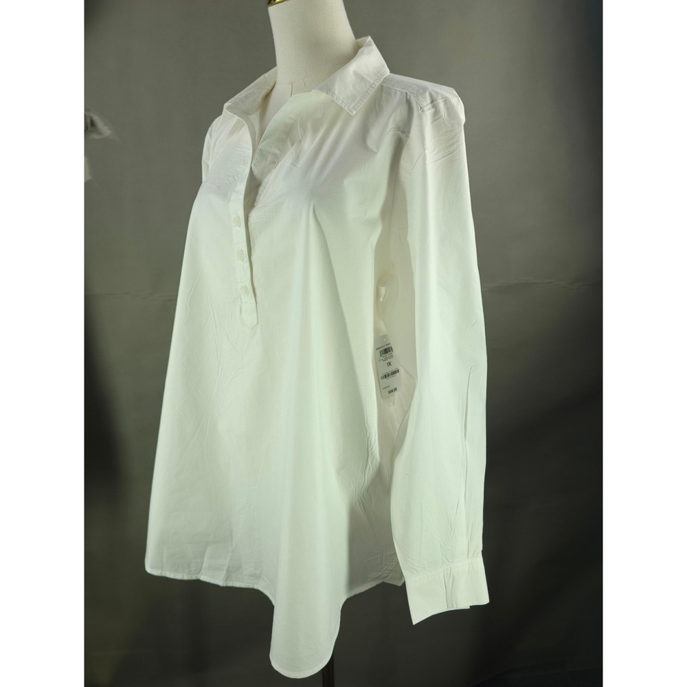 Style & Co Popover Blouse Womens 1X White Long Sleeve Minimalist Clean Girl Chic - Picture 5 of 8